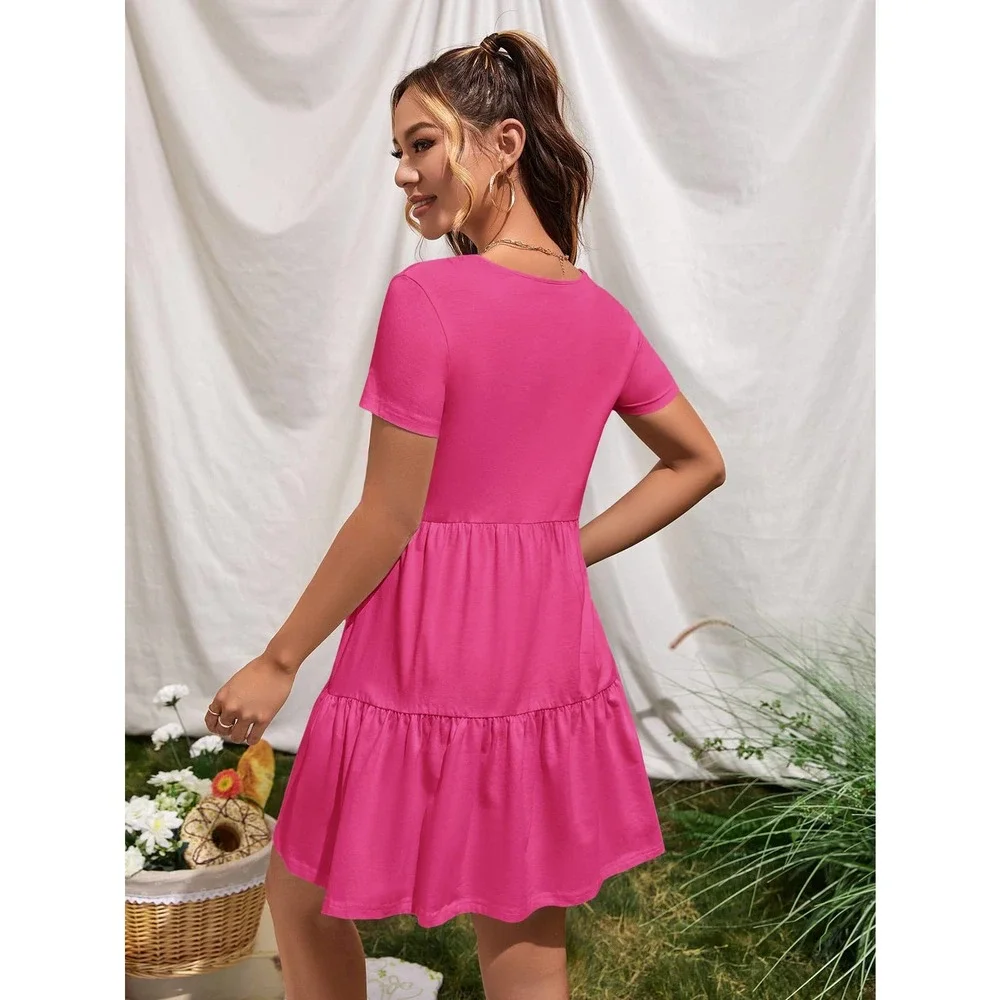 Short sleeve Ruffle Hem boho mini Dress black - Picture 6 of 12